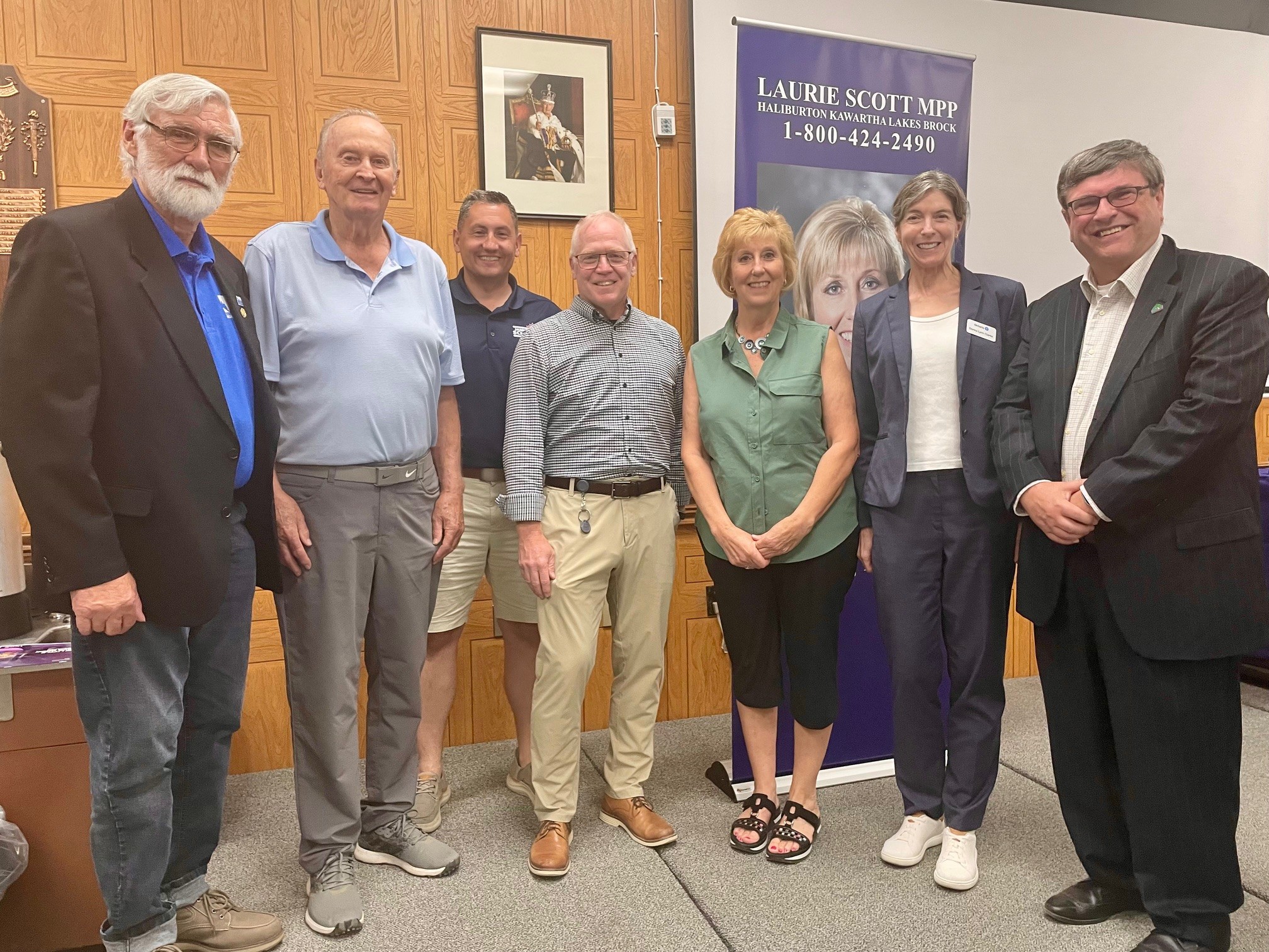 Haliburton County Councillors, MP Jamie Schmale, MPP Laurie Scott, County CAO Gary Dyke and provincial representative Donna Lynn Clarke stand together after launching the Haliburton County Seniors Active Living Centre program.